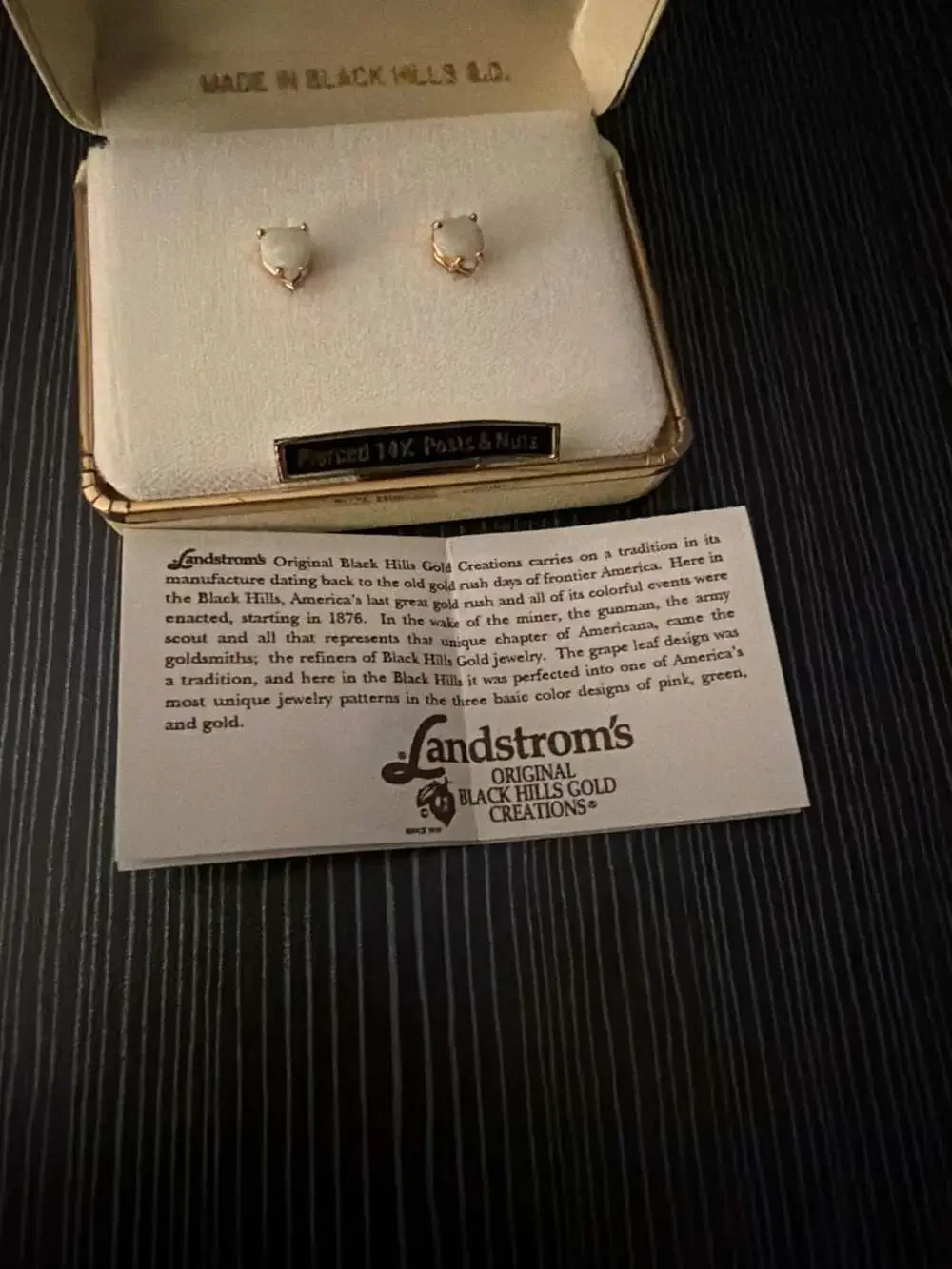 Landstrom's Black Hills Gold 14K Gold Heart Shaped Opal Stud Earrings - Picture 2 of 2